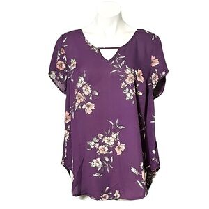 Torrid Floral Georgette Keyhole Blouse Size 00 (Medium-Large) Dark Purple